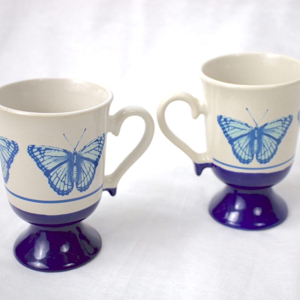 Pair of Blue Butterfly Irish Coffee Mugs